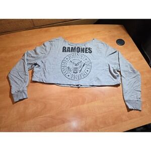 HM Ramones Graphic Cropped Sweatshirt Heather Gray Rock Band Hoodie Top. No size